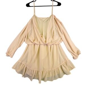 OOTD Dress Women's Medium Peach Chiffon Cold Shoulder Ruffle Mini Made in USA